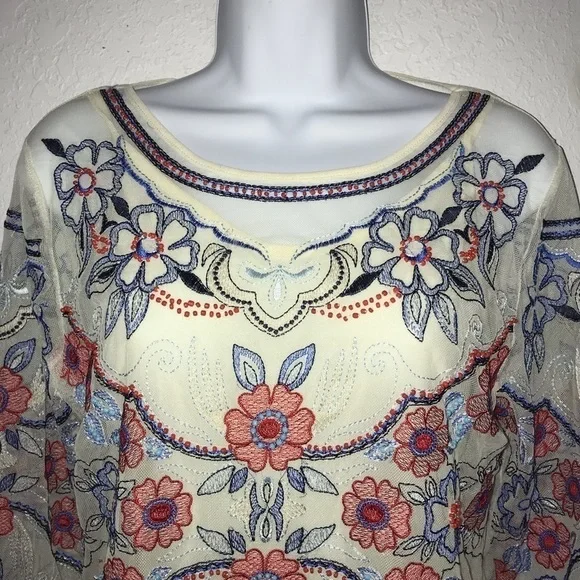 Inc Long Sleeve Mesh Embroidered Beaded Top M - Picture 3 of 6